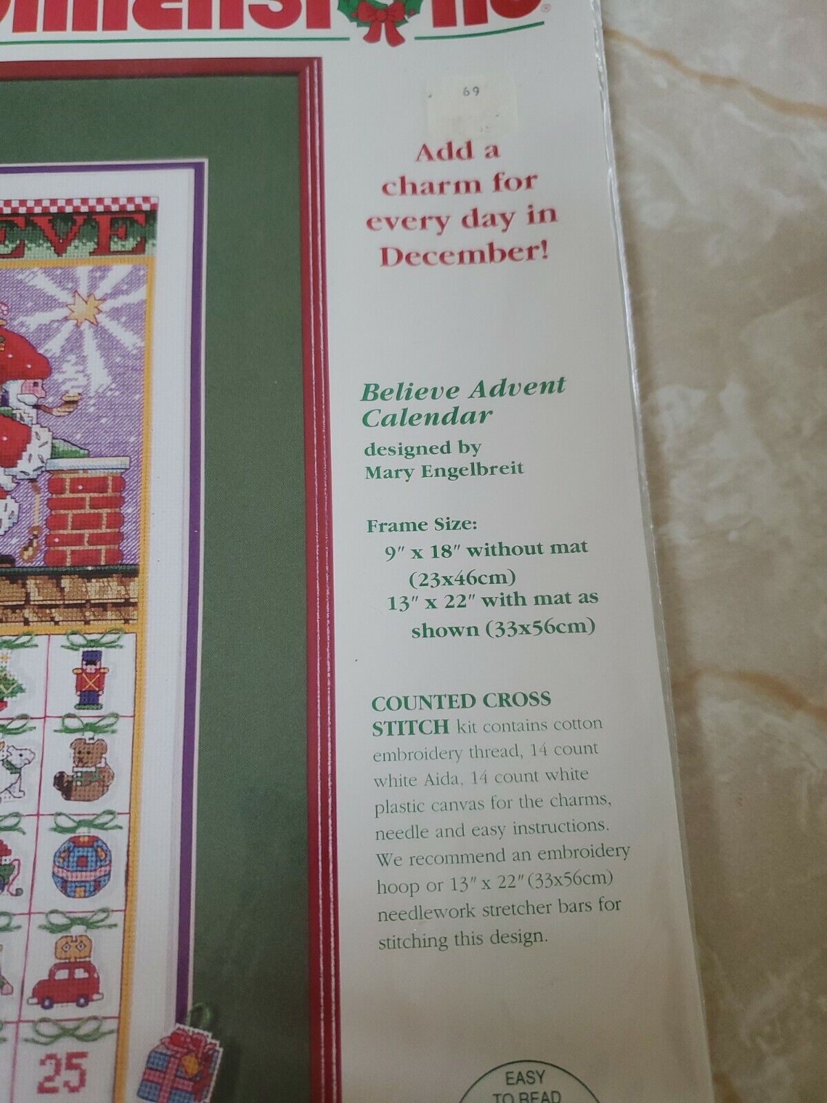 Dimensions Santa BELIEVE ADVENT CALENDAR Cross Stitch Kit Mary Englebreit 8466 thumbnail