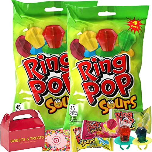 Ring Pop Hard Candy | Individually Wrapped Wearable Lollipop Suckers Snack Assorted Flavors | Birthday Party Pinata Gift Deco Prize Box Goodies (Sour