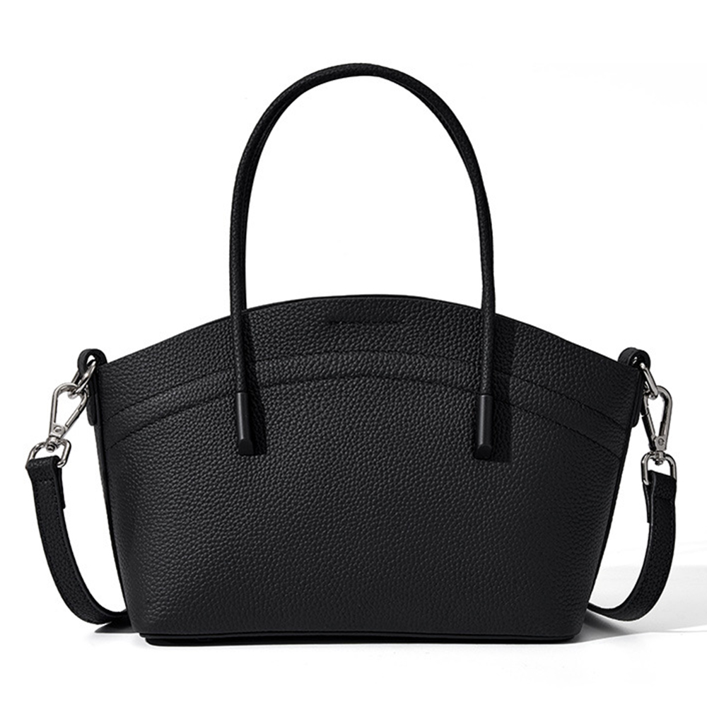 2292 Solid Color Cowhide Leather Women Large Capacity Tote Crossbody Bag with Removable Inner Bag - Black