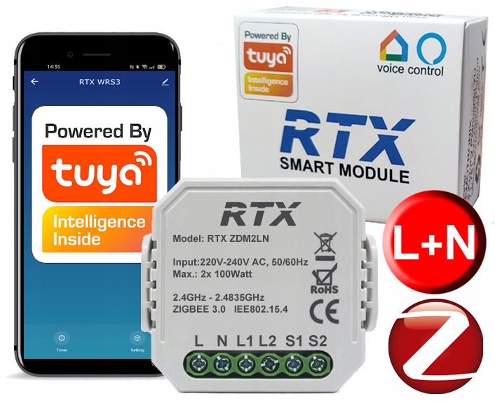Ściemniacz 2 Kanały Dopuszkowy ZigBee Tuya