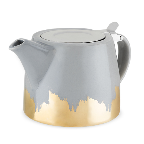 Harper Grey and Gold Brushed Ceramic Teapot & Infuser by Pinky up