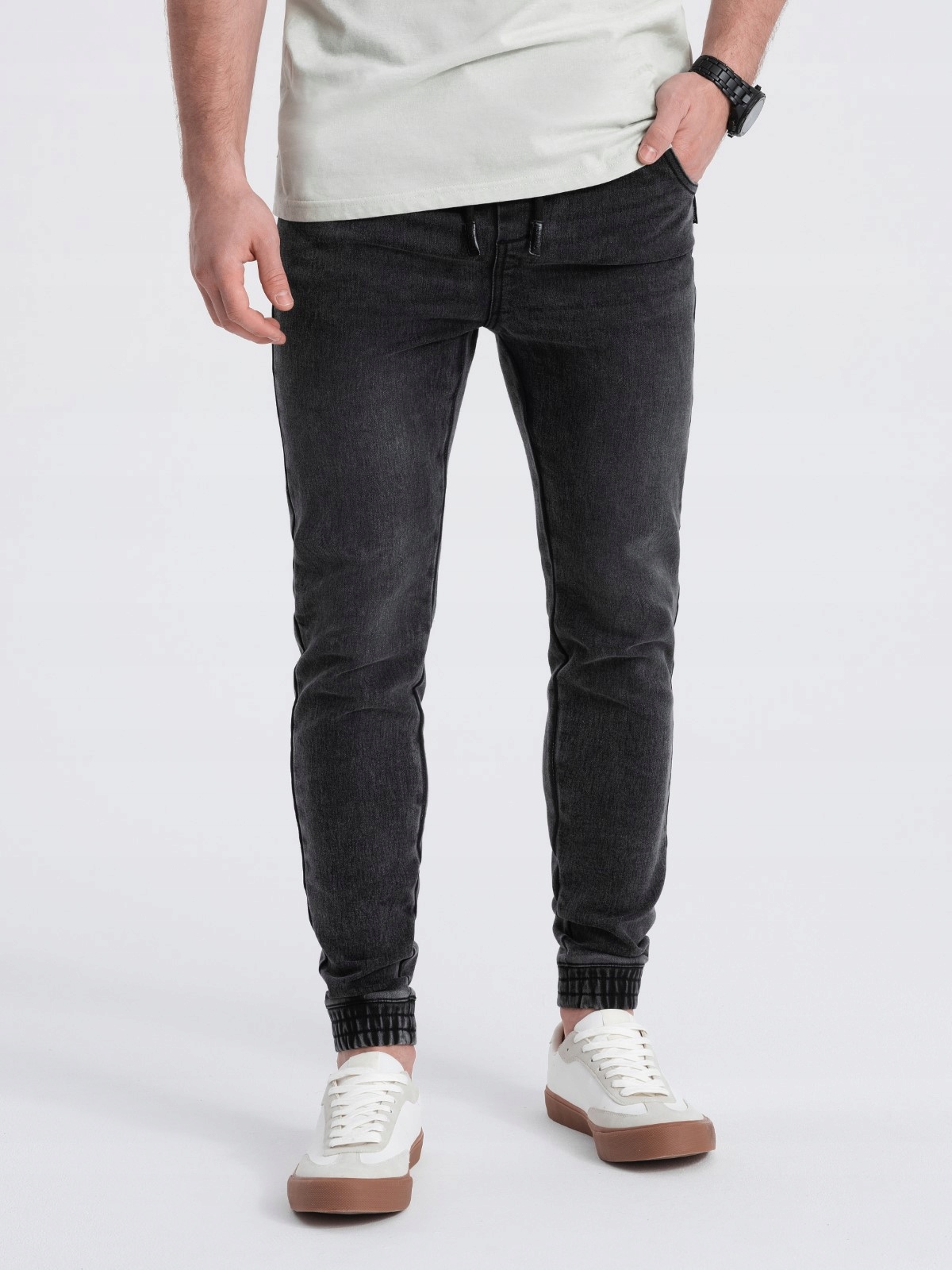 Spodnie Męskie Jeansowe Jogger Slim Fit Grafitowe V2 OM-PADJ-0134 XL