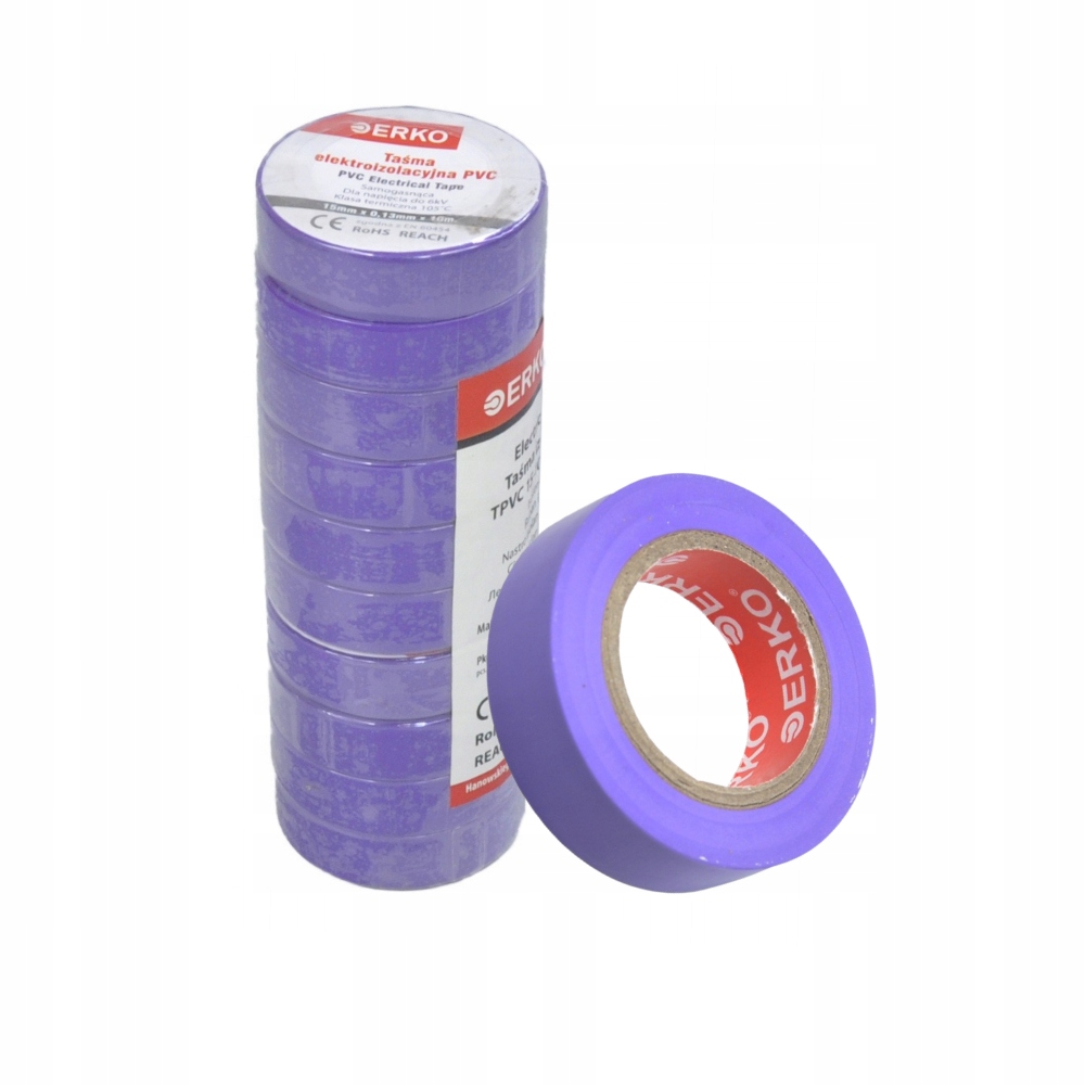 Taśma Elektroizolacyjna Pvc 15mm X 10m Fioletowa Elastyczna 10 Sztuk Erko