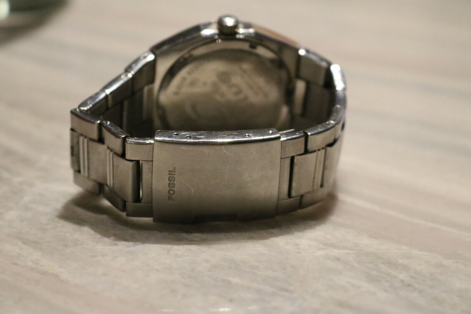 Mens Fossil Blue BQ-9303 Stainless Steel Day Date Watch New Battery thumbnail