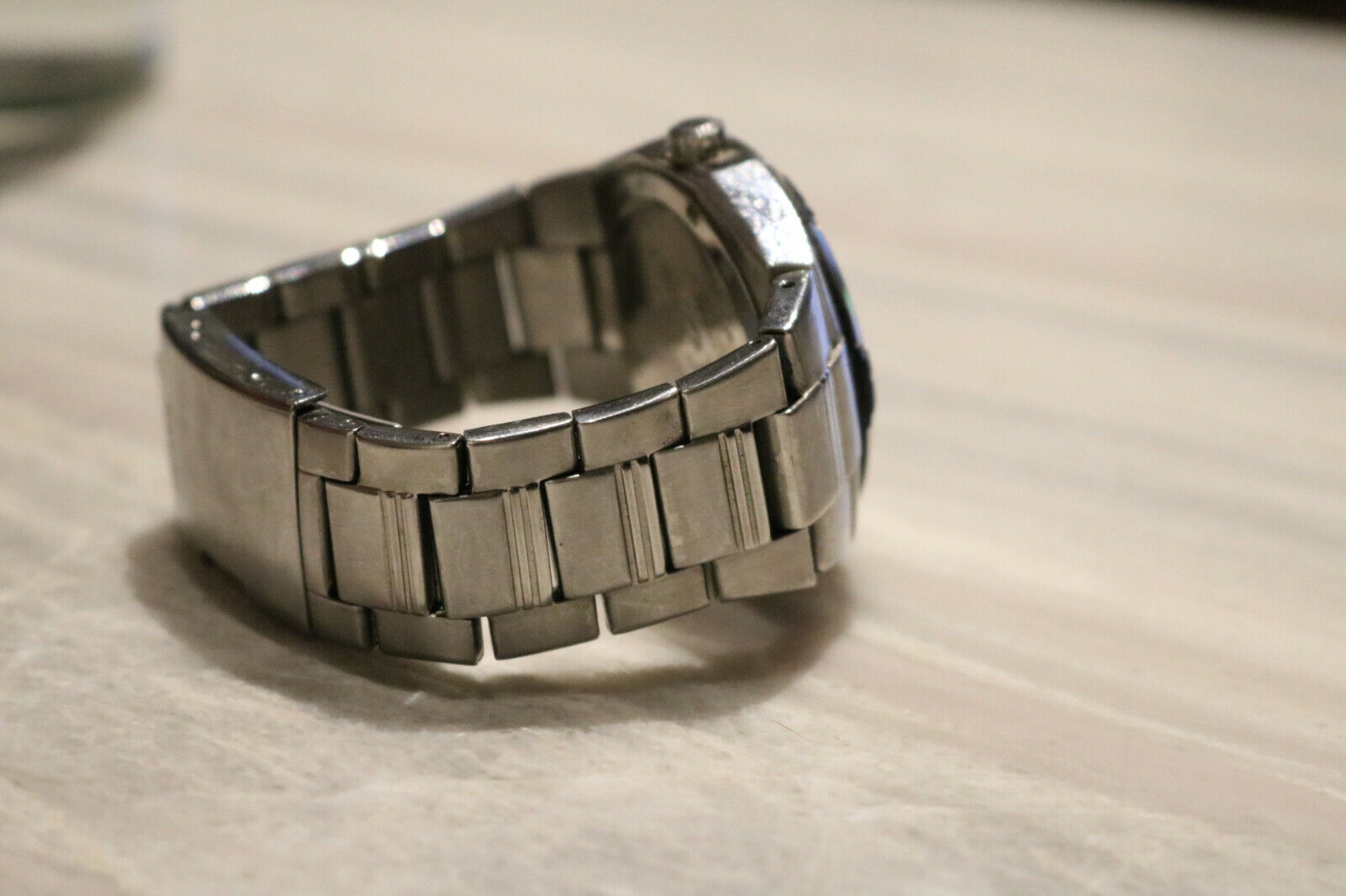 Mens Fossil Blue BQ-9303 Stainless Steel Day Date Watch New Battery thumbnail