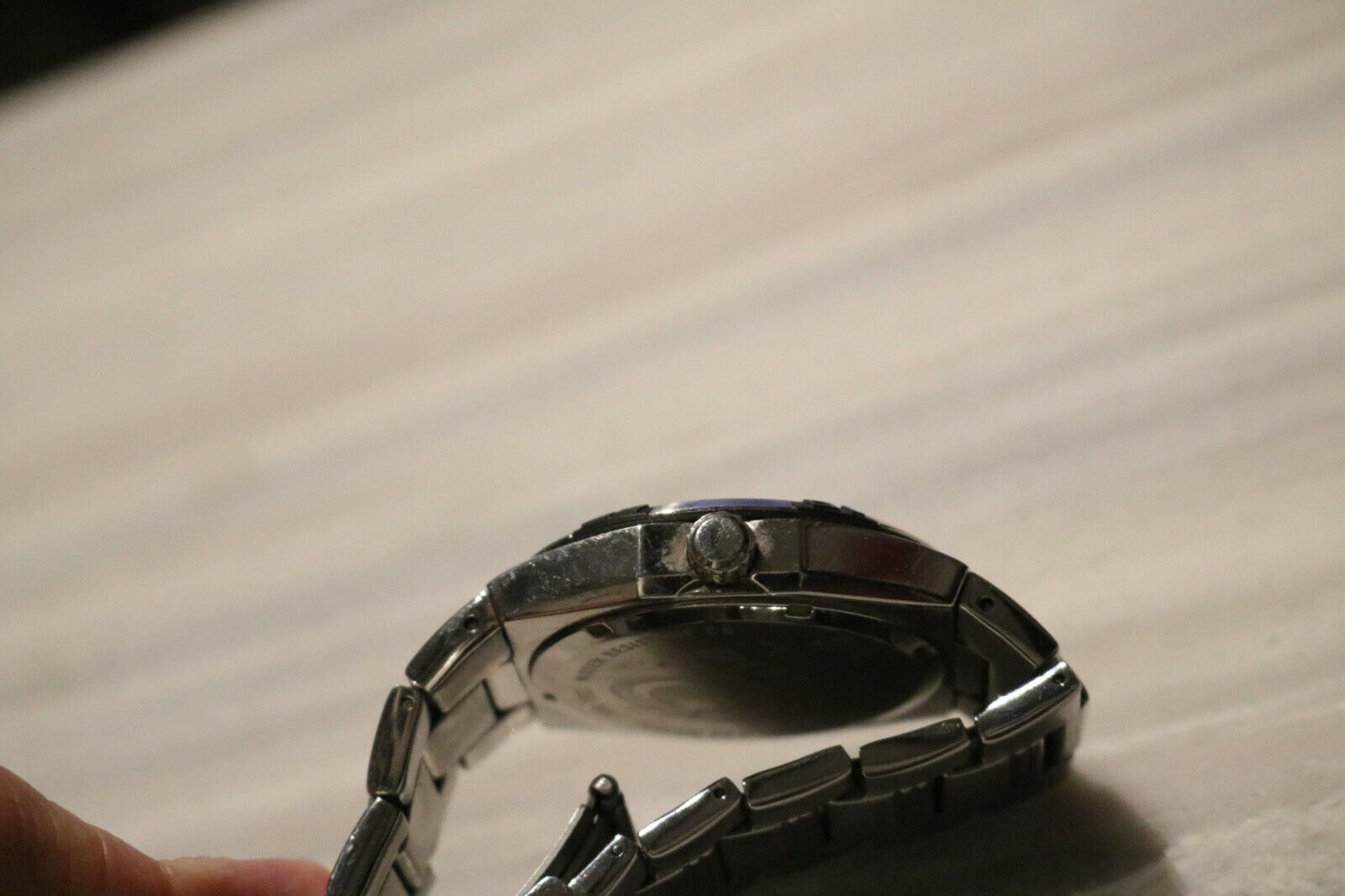 Mens Fossil Blue BQ-9303 Stainless Steel Day Date Watch New Battery thumbnail