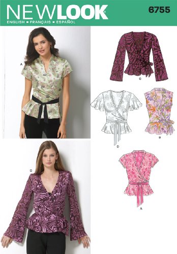 New Look Sewing Pattern 6755 Misses Tops, Size a (8-10-12-14-16-18)