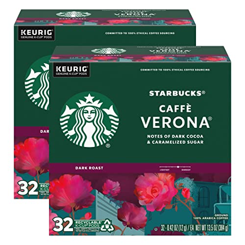Starbucks Coffee Company Caffe Verona Coffee K-Cup Pods, Dark Roast Ground Coffee K-Cups, Dark Cocoa & Caramelized Sugar Flavor, 32 CT K-Cup Pods/Box