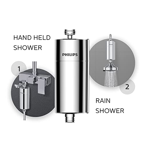Philips Shower Filter 3-stage Water Softener Double Mesh Filtration KDF Material  Reducing Chlorine/Impurities/Rust Sediments (Shower Filter Set)