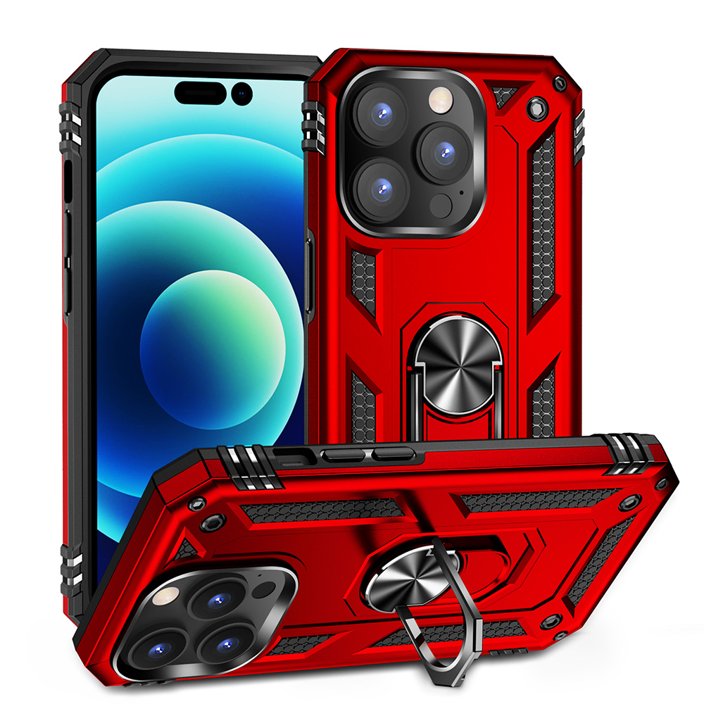 TCAIP15U-0036-RD 6.7 in. Rubberized Hybrid Protective Case with Shock Absorption & Built-in Rotatable Ring Stand for iPhone 15 Pro Max - Red