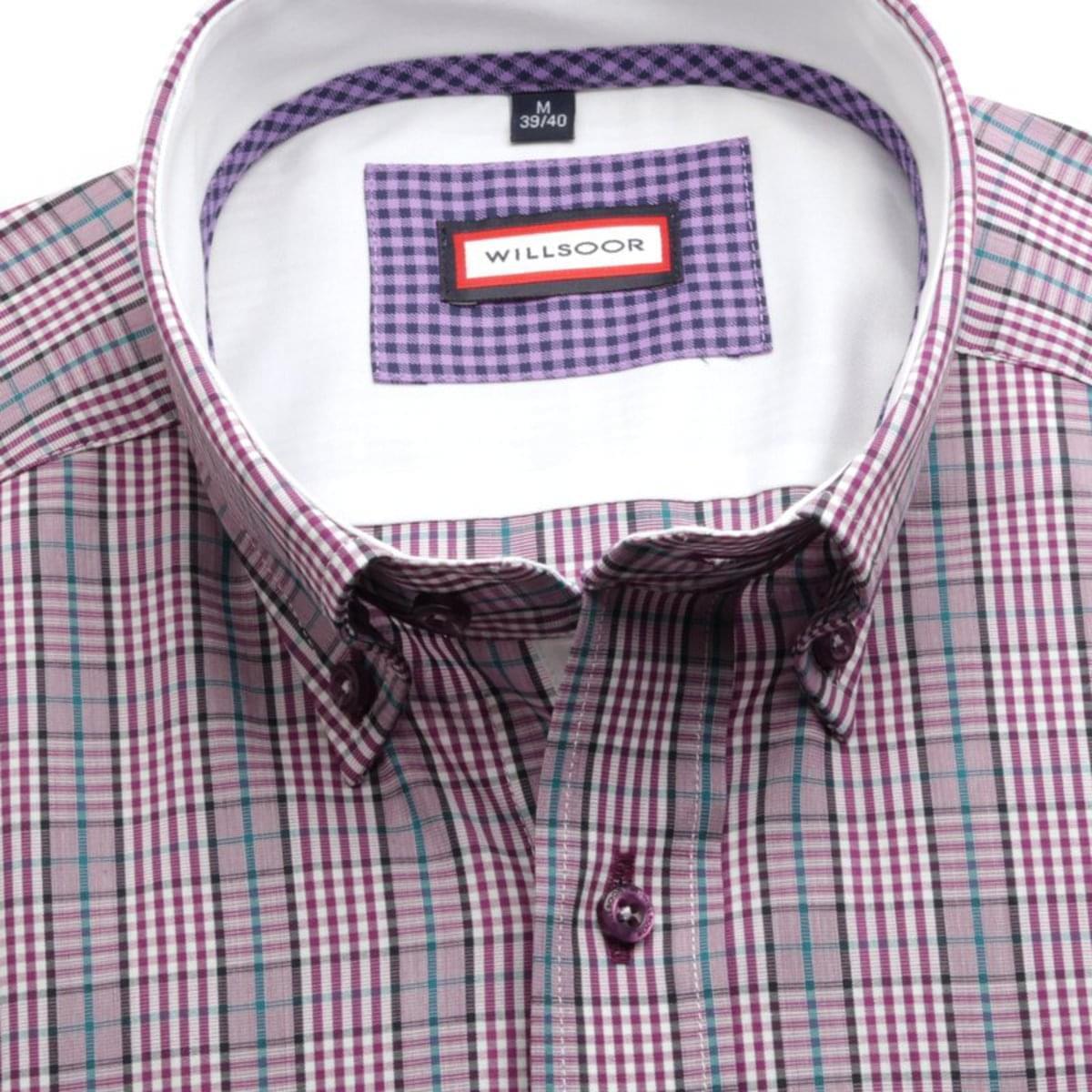 Pánská Slim Fit Košile  7668 Ve Fialové Barvě S Kostkou XL (43/44)