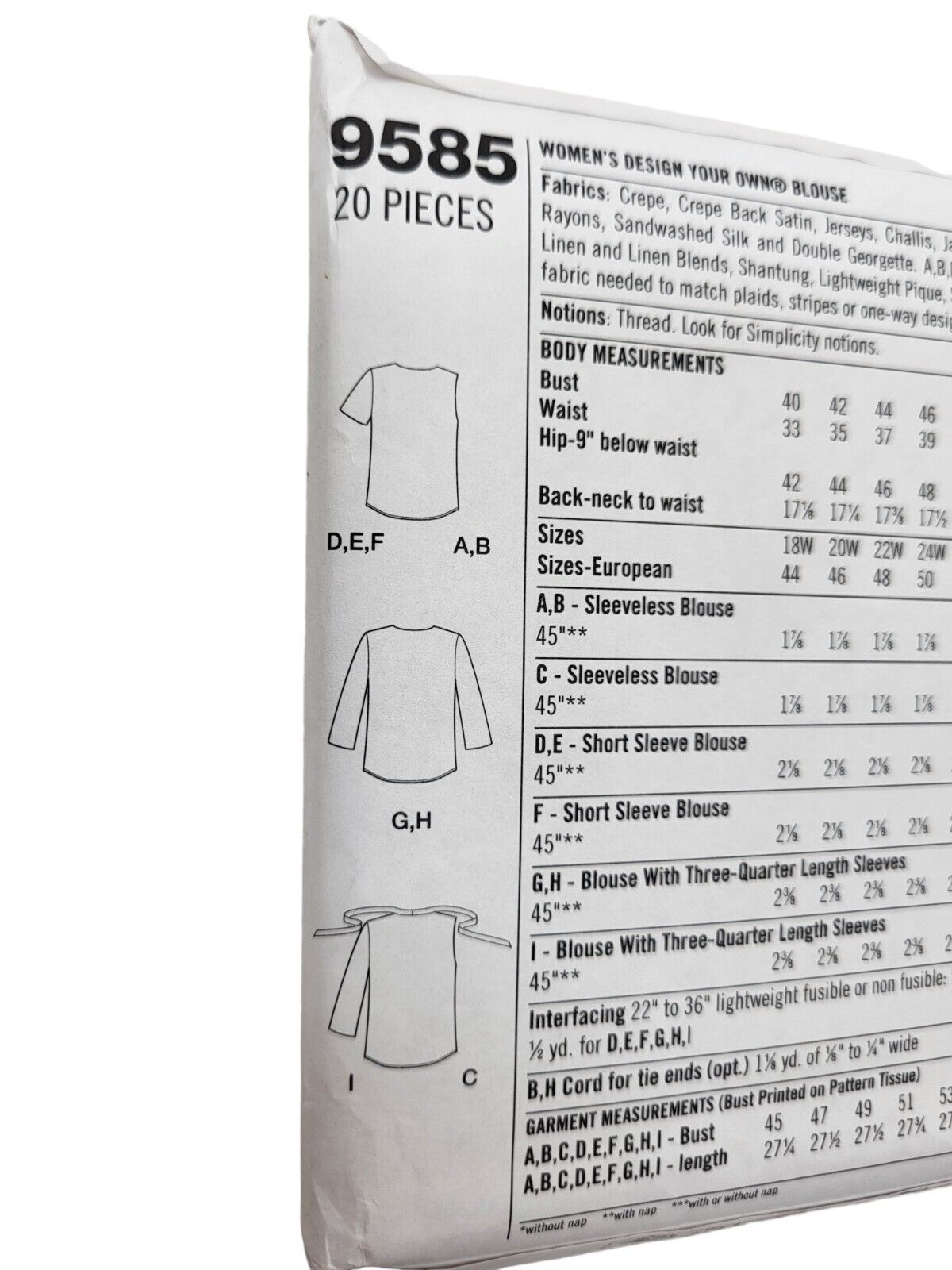 Simplicity 9585 Size GG 26W-32W Design Your Own 9 Great Looks thumbnail
