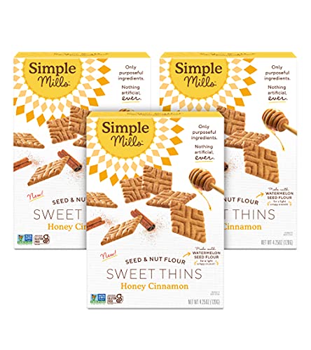 Simple Mills Honey Cinnamon Seed & Nut Flour Sweet Thins, Paleo Friendly & Delicious Sweet Thin Cookies, Good for Snacks, Nutrient Dense, 4.25 Oz, 3 C