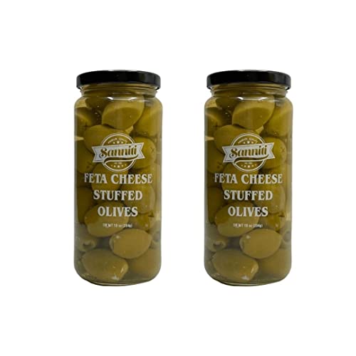 Sanniti Feta Cheese Stuffed Greek Olives, Net Weight 16 Oz - Drained Weight 10 Oz (Pack of 2)