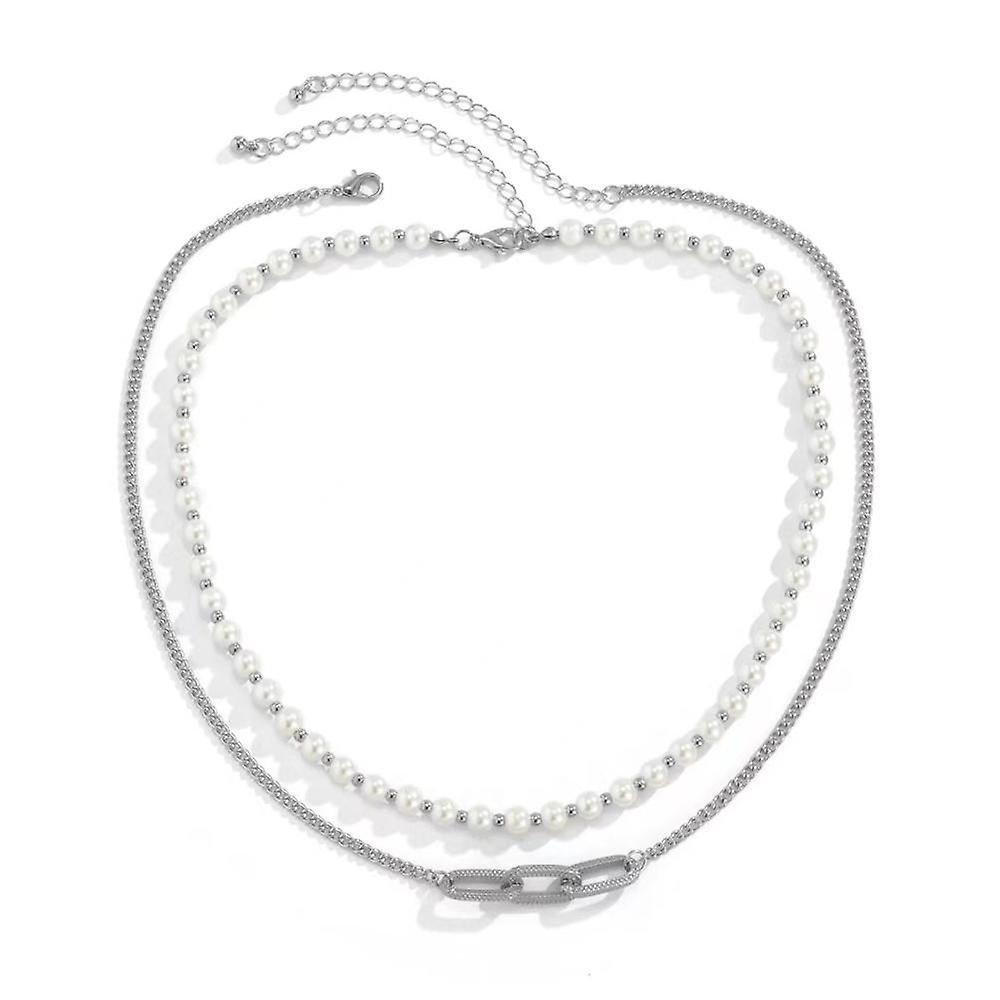 Hip Hop Retro Imitation Pearl Men's Necklace, White K Set 2564 Gold
