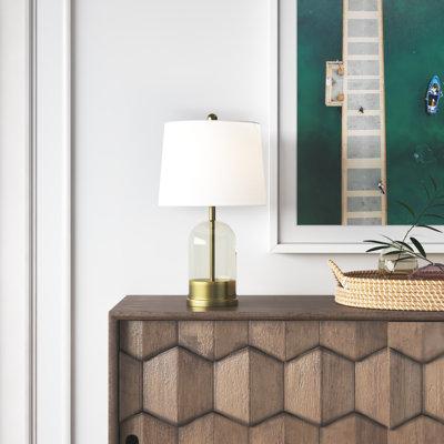 Willa Arlo    Interiors Wyman 19.5 Brushed Gold Table Lamp Glass/Metal/Fabric in Brown/White/Yellow, Size 19.5 H X 11.0 W X 11.0 D in | Wayfair