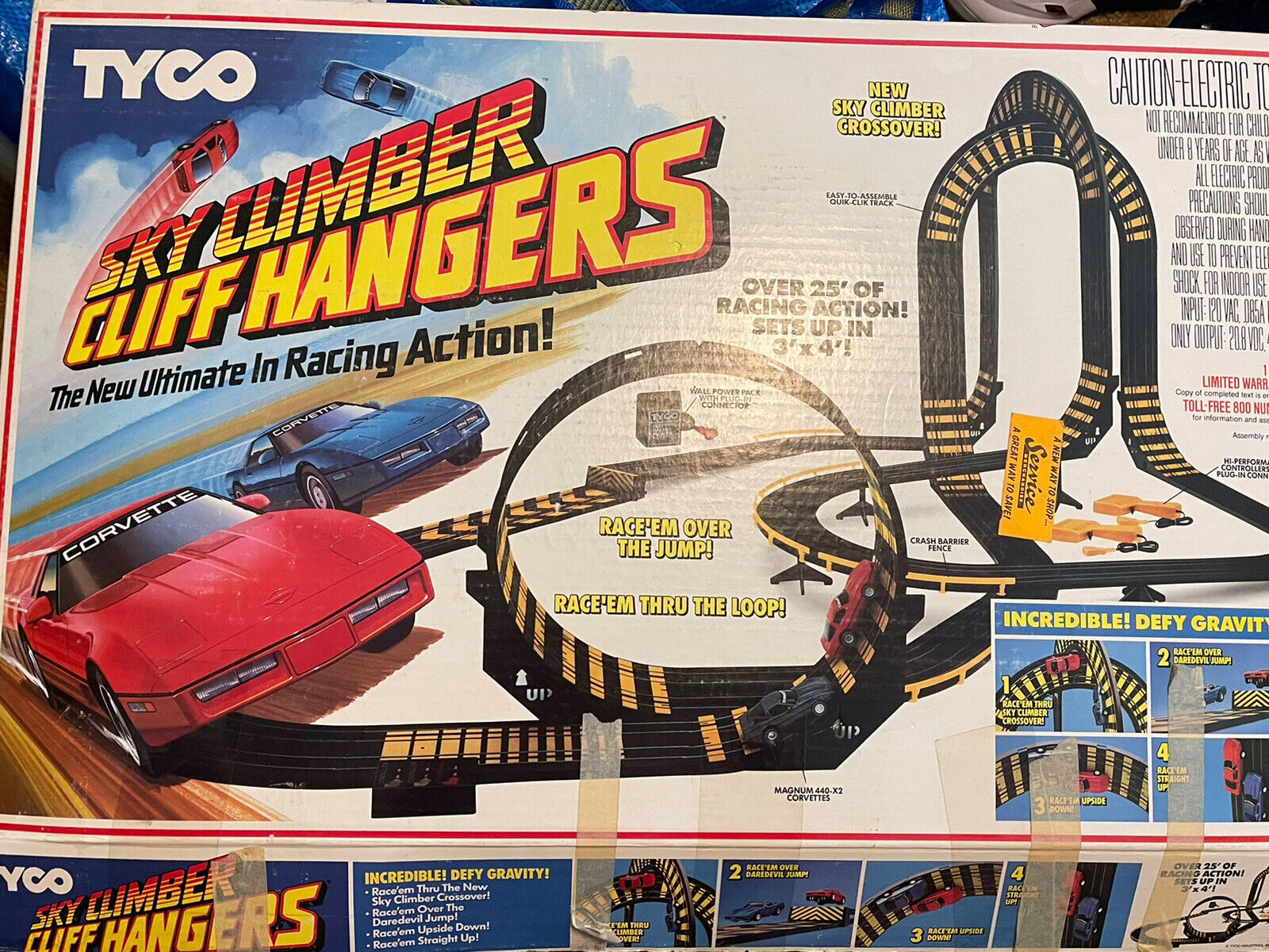 1989 Vintage Tyco Sky Climber Cliff Hangers Slot Car Track in Box No. 6229 XLNT