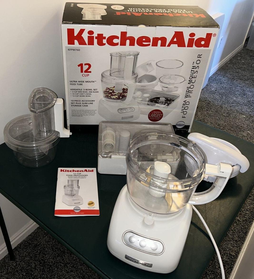 KitchenAid Food Processor Juicer Accessories 12-Cup & 4-Cup Bowls KFPW760 White