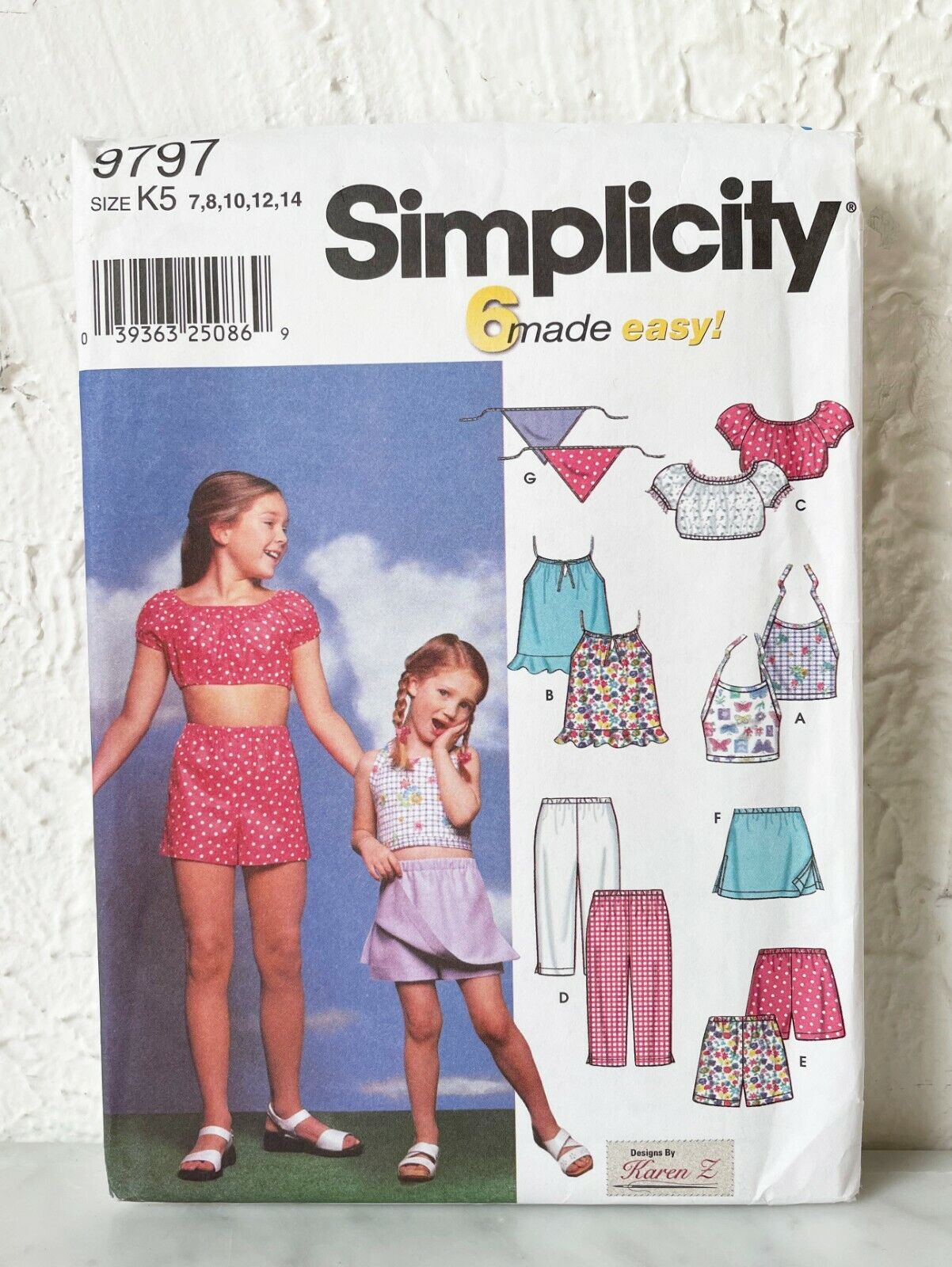 Simplicity Pattern 9797 Child's 6 Easy Tops Pants Shorts Skort Scarf 7-14 Uncut