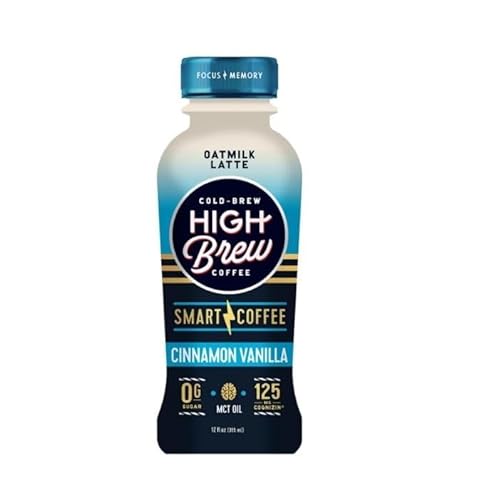 High Brew Coffee, Smart Coffee, Oatmilk Latte, Cinnamon Vanilla, Zero Sugar, Dairy Free, Brain Healthy. 12 Fl Oz Bottle (Pack of 12)