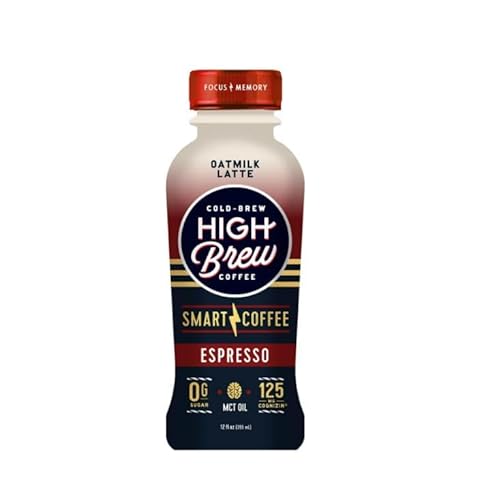High Brew Coffee, Smart Coffee, Oatmilk Latte, Espresso, Zero Sugar, Dairy Free, Brain Healthy. 12 Fl Oz Bottle (Pack of 12)