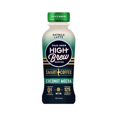 High Brew Coffee, Smart Coffee, Oatmilk Latte, Coconut Mocha, Zero Sugar, Dairy Free, Brain Healthy. 12 Fl Oz Bottle (Pack of 12)