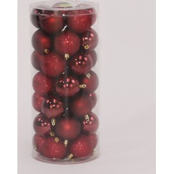 35 Onbreekbare Kerstballen in Koker Diameter 6 Cm Bordeauxrood Classic - Oosterik Home