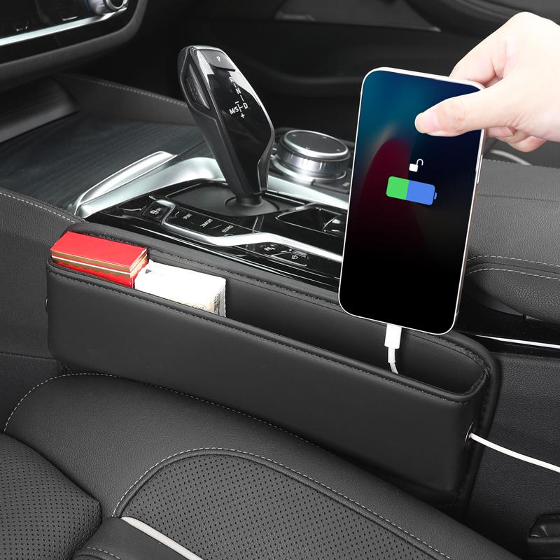 (black) Universal Car Seat Gap Organizer Pu Leather Auto Console Side Pocket Seat Crevice Storage Box Interior Accessory for Bmw G30 F30