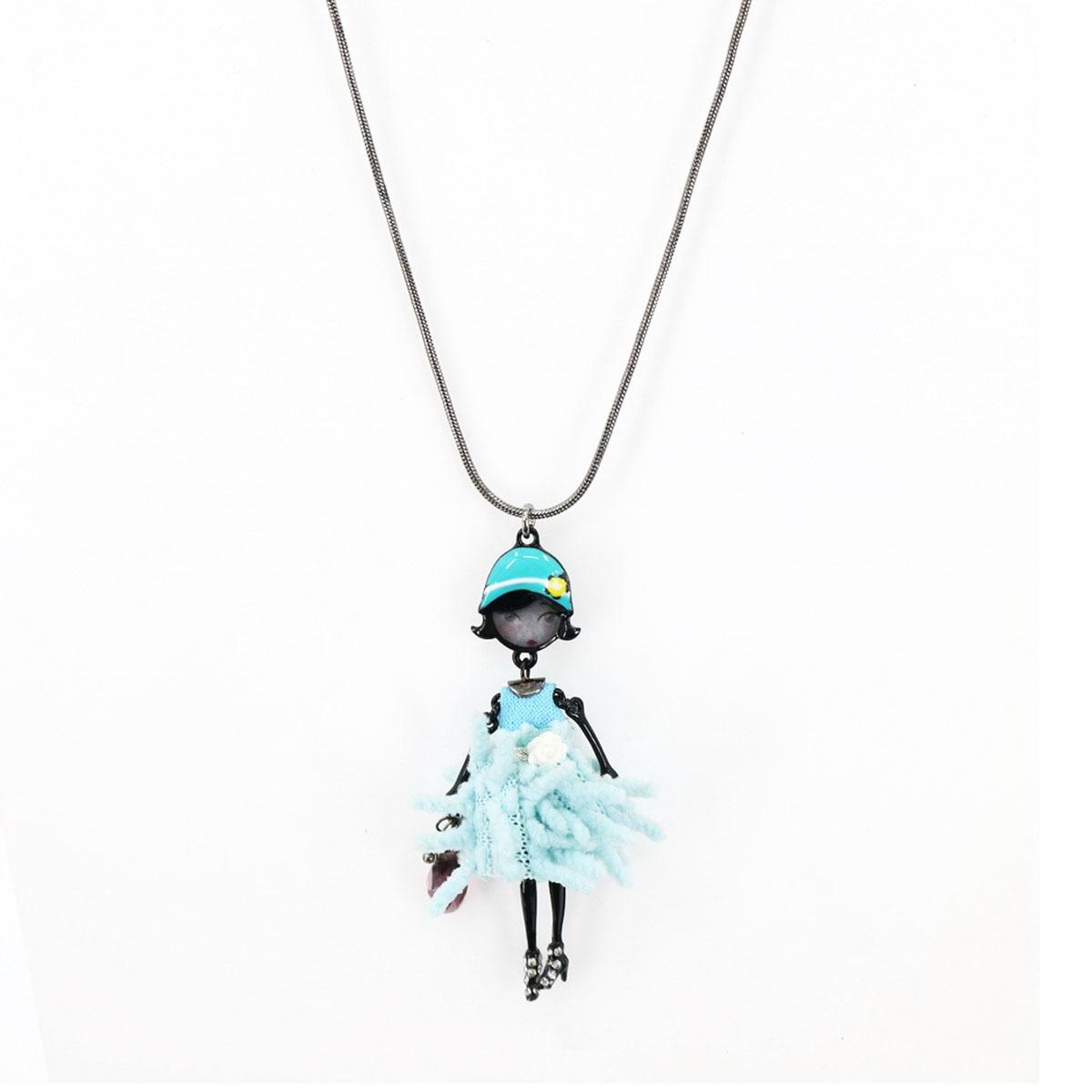 Les Trésors De Lily [R6249] - Designer Necklace 'Lilipoupettes' (articulated Doll) Turquoise - 70x30mm