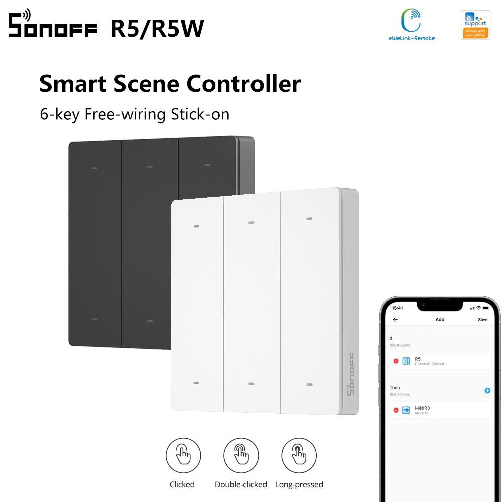 SONOFF R5 Scene Remote Controller 6-key Free-wiring EWeLink-Remote Stick-on Remote Control Clicking / Double Click / Long-press