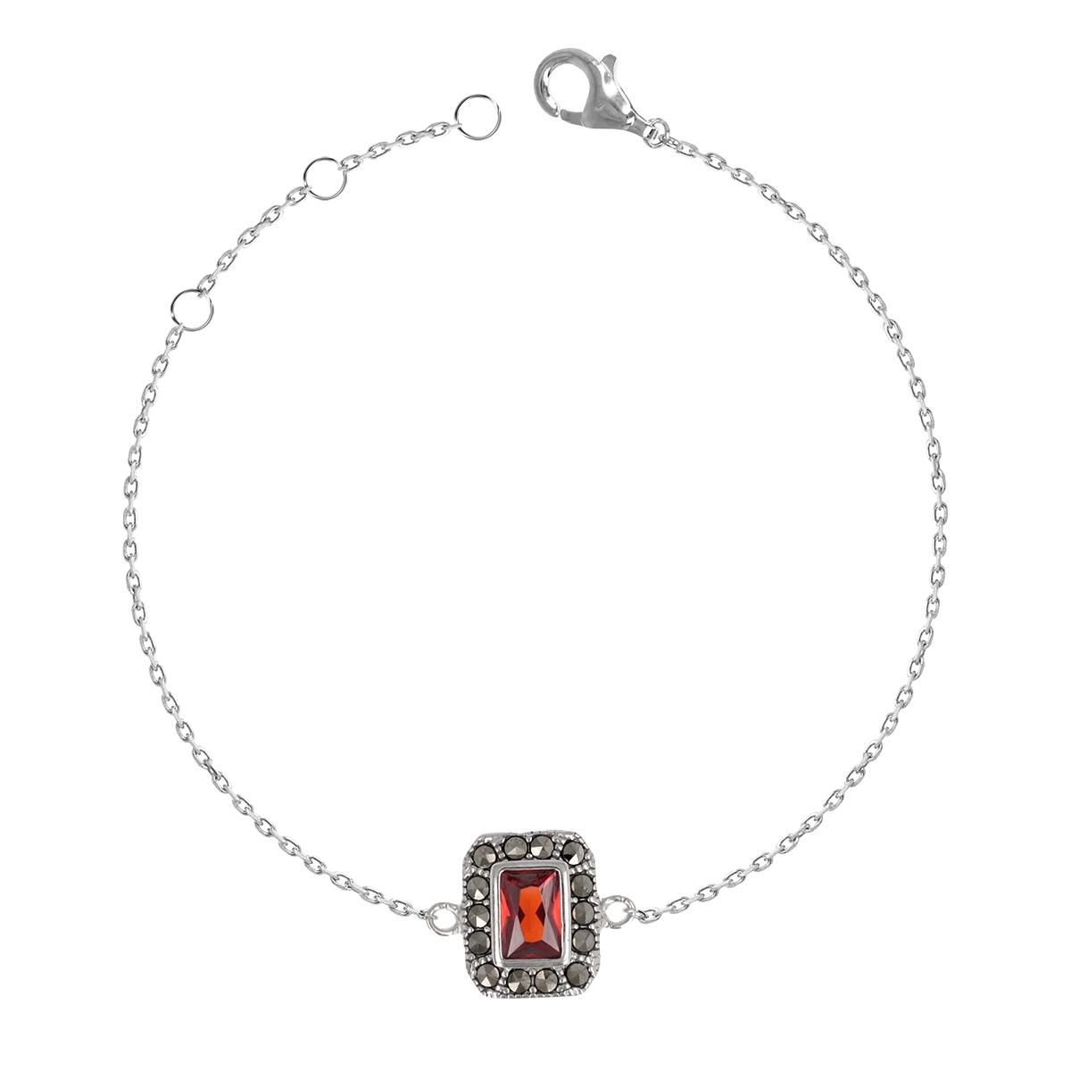 Les Trésors De Lily [R3119] - Silver Bracelet 'Sappho' Garnet Red Silver Gray (rhodium) - 11x9mm