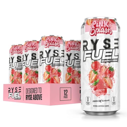 RYSE Fuel Sugar Free Energy Drink | Vegan Friendly, Gluten Free | No Fillers & No Artificial Colors | 0 Calories | 200mg Natural Caffeine | 12 Pack (P