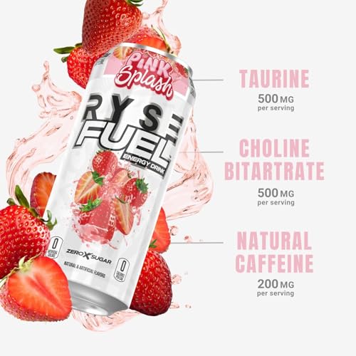 RYSE Fuel Sugar Free Energy Drink | Vegan Friendly, Gluten Free | No Fillers & No Artificial Colors | 0 Calories | 200mg Natural Caffeine | 12 Pack (P thumbnail