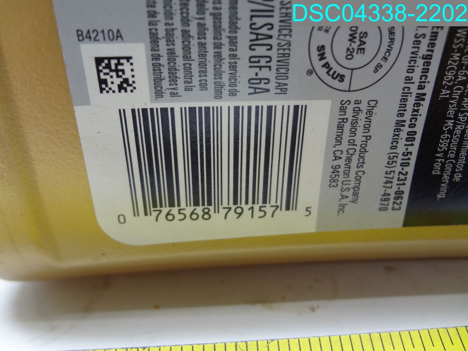 QTY=6 QT: (6 X 1 QT) Havoline 0W-20 High Mileage Synthetic Oil 076568791575 thumbnail