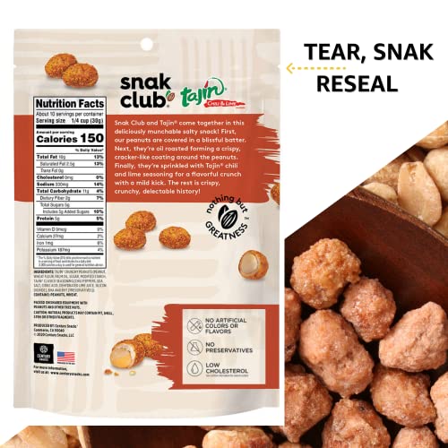 Snak Club Tajin Crunchy Peanuts, Mild Chili & Lime Flavor, Zesty Spicy Snacks, 10.5oz Resealable Bag (Pack of 6) thumbnail