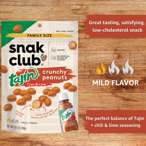Snak Club Tajin Crunchy Peanuts, Mild Chili & Lime Flavor, Zesty Spicy Snacks, 10.5oz Resealable Bag (Pack of 6) thumbnail