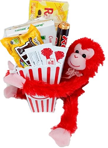 Share the Love Movie Night Gift Basket ~ Includes Movie Popcorn, Candy, Stuffed Hanging Monkey and 2 Free Redbox Movie Rentals (Junior Mints)