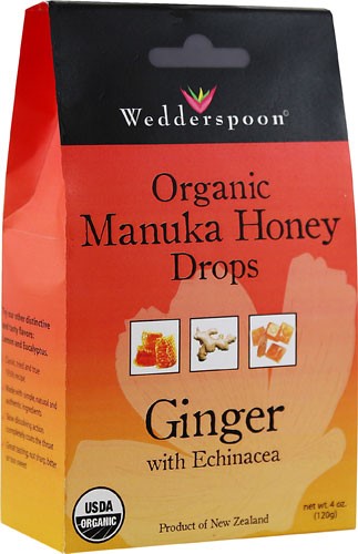 Wedderspoon Organic Manuka Honey Drops Ginger with Echinacea - 4 Oz Pack of 2