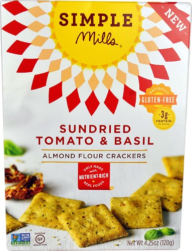 Simple Mills Almond Flour Crackers Gluten Free Sundried Tomato & Basil - 4.25 Oz Pack of 12
