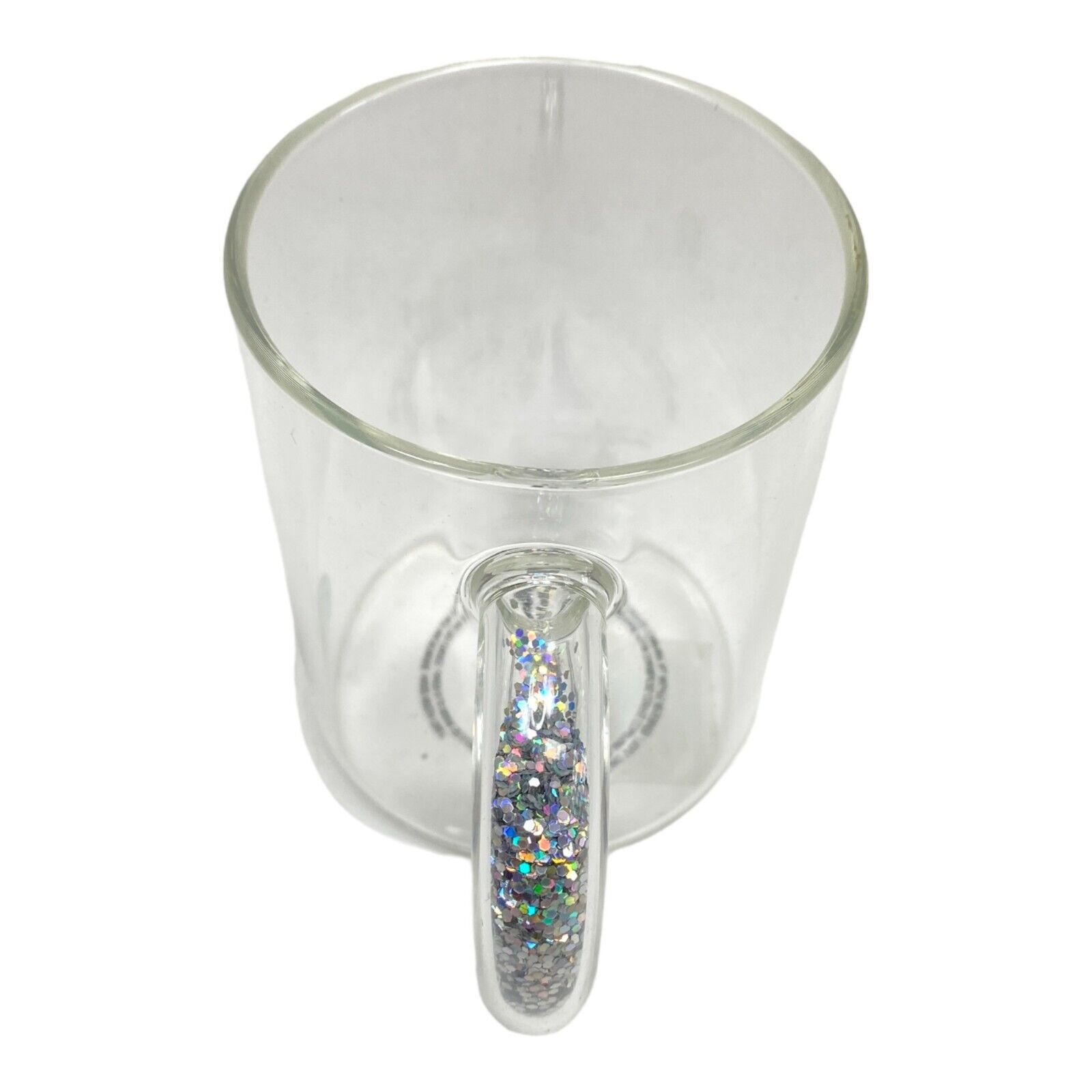 Starbucks 12 Oz Mug Clear Glass SILVER Glitter Handle Holiday Collection 2019 thumbnail