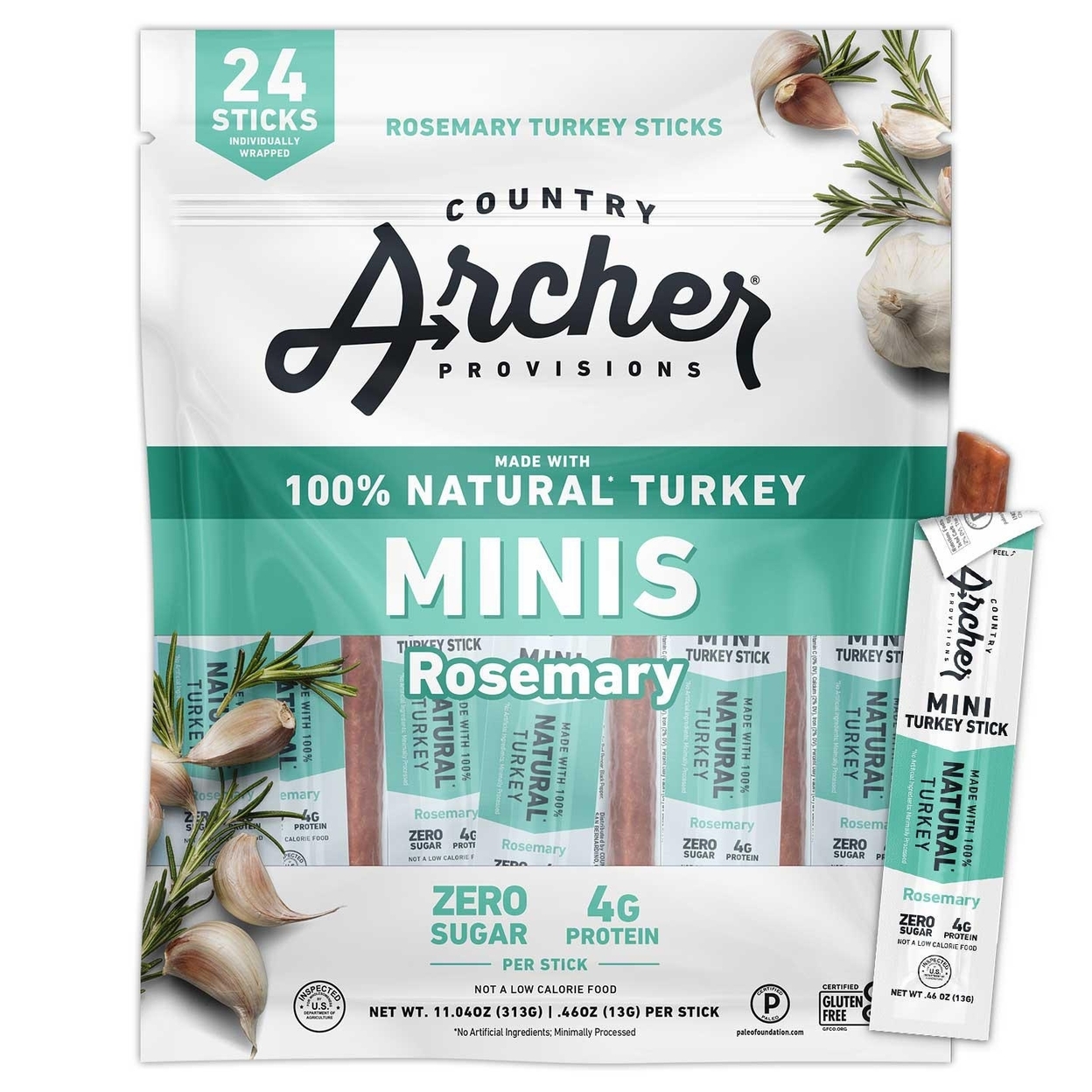 Country Archer Mini Rosemary Turkey Sticks  0.46 Ounce (Pack of 24)