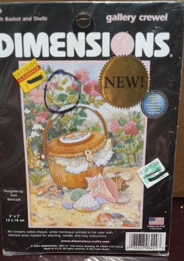 Dimensions Beach Basket and Shells Crewel Embroidery Kit #6229 Stan Wanczyk