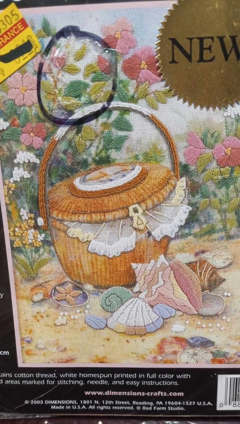 Dimensions Beach Basket and Shells Crewel Embroidery Kit #6229 Stan Wanczyk thumbnail