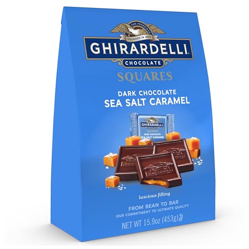 GHIRARDELLI Dark Chocolate Candy SQUARES with Sea Salt Caramel Filling  15.9 Oz Bag