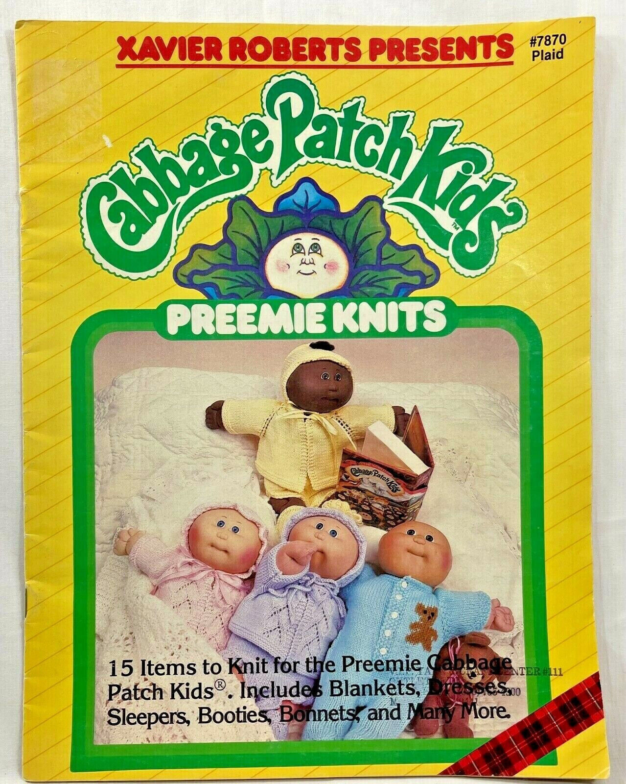 1985 Plaid Cabbage Patch Kids Preemie Knits 7870 Pattern Book 15 Designs 9862