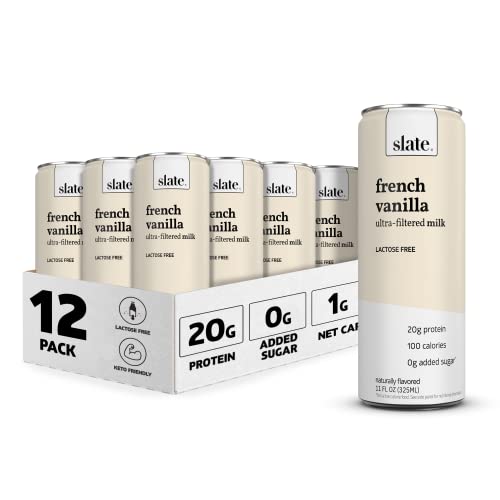 Slate Milk - High Protein Shake  French Vanilla Milk  20g Protein  0g Added Sugar  Lactose Free  Keto  All Natural (11 Oz  12-Pack)