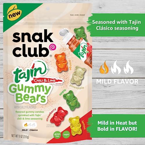 Snak Club Gummy Bears, Tajin Chili & Lime Sweet and Spicy Gummy Candy, Mild in Heat Bold in Flavor, Low-Fat, Vegan, Gluten-Free Snack, 4oz Resealable thumbnail