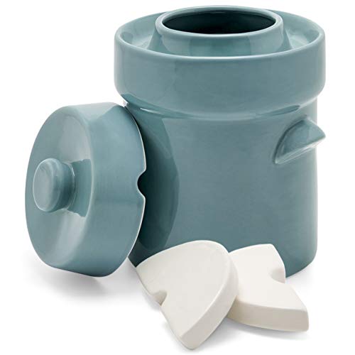 Zetilli Fermentation Crock Jar Sauerkraut Crock -for Onggi Kimchi Pot (1.3 Gallon) Ceramic Fermenting Crock with Glazed Weights for Fresh Chinese Pick
