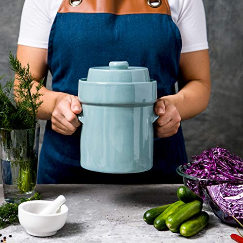 Zetilli Fermentation Crock Jar Sauerkraut Crock -for Onggi Kimchi Pot (1.3 Gallon) Ceramic Fermenting Crock with Glazed Weights for Fresh Chinese Pick