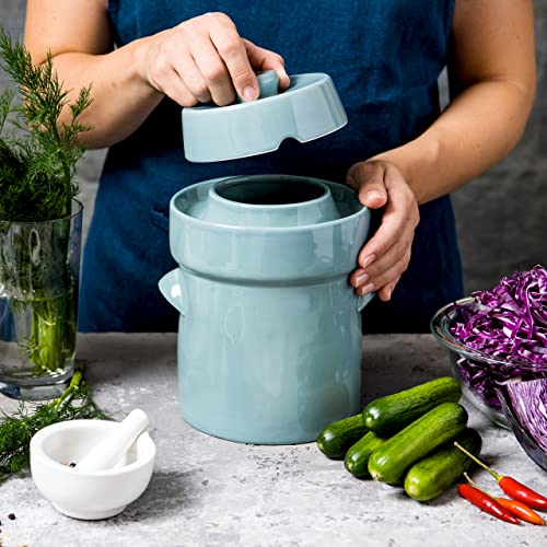 Zetilli Fermentation Crock Jar Sauerkraut Crock -for Onggi Kimchi Pot (1.3 Gallon) Ceramic Fermenting Crock with Glazed Weights for Fresh Chinese Pick